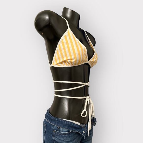 Free People Triangle Crop Bikini Top M L Linen Cotton Summer Shirt Festival Rave - Picture 6 of 10